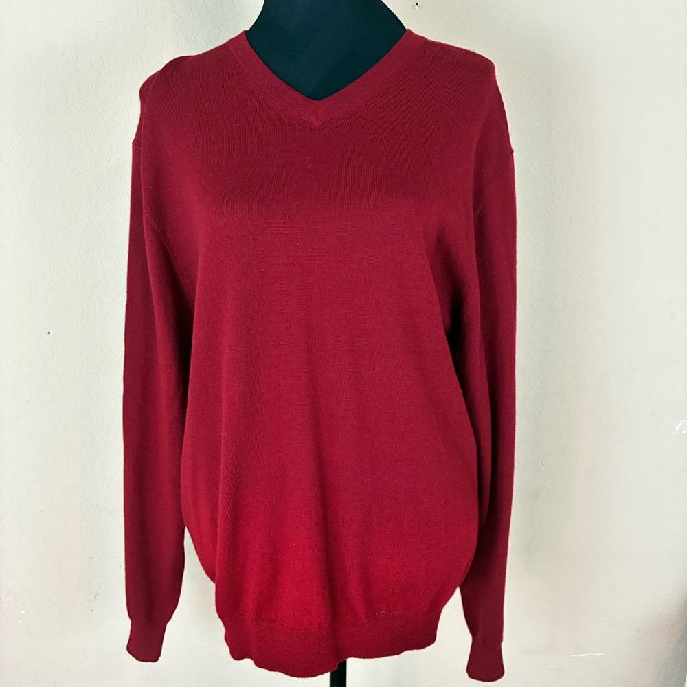 Burgundy V-Neck 100% Merino Wool Pullover Sweater